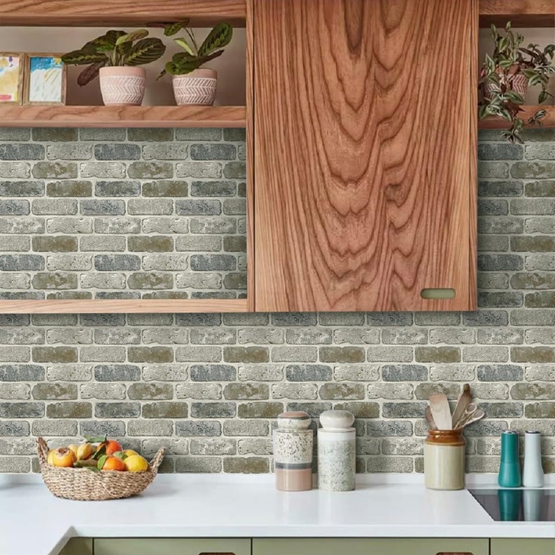 Commomy 10 Pcs 3D Faux Brick Peel and Stick -11.8"X11.8" Small Size Thin PVC Brick Wall Panels Farmhouse DIY Self-Adhesive Wallpaper Tile for Kitchen Backsplash, Living Room, RV - Image 2